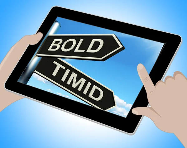 Bold Timid Tablet Shows Extroverted And Shy — Stock Photo, Image