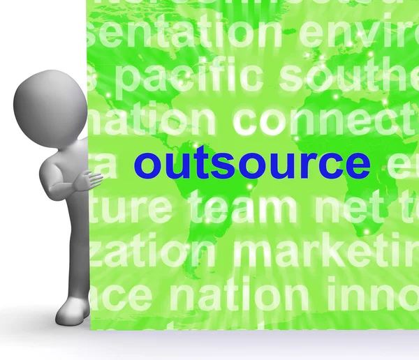 Outsourca word cloud tecken visar legotillverkning och frilansskribent — Stockfoto