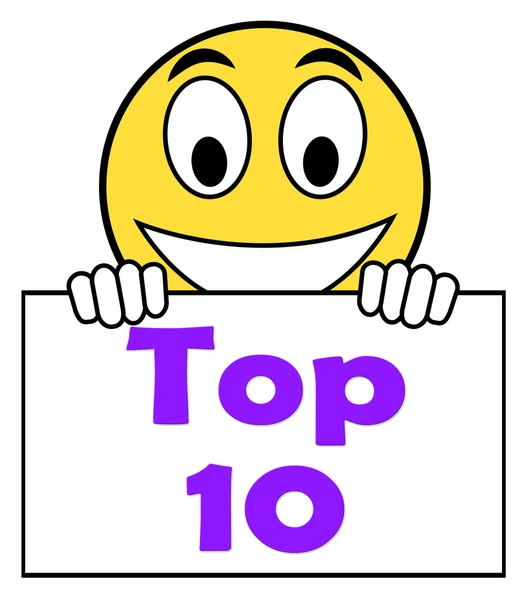 Top Ten On Sign Shows Best Ranking Or Rating — Stock Photo, Image