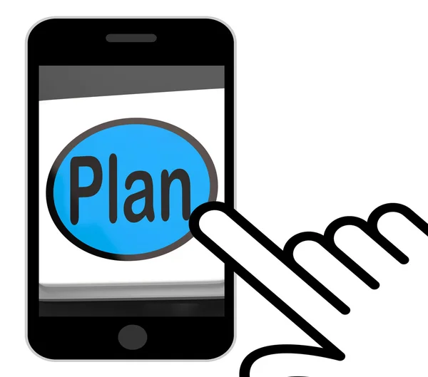 Plan Button Displays Objectives Planning And Organizing — Stock Photo, Image