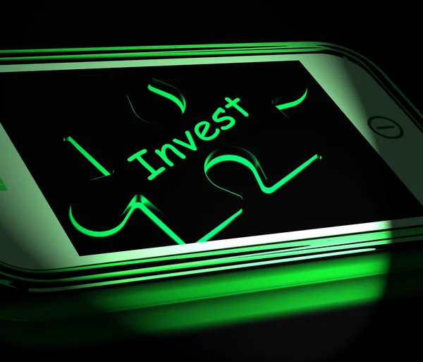 Investieren Smartphone zeigt Investitionen in Unternehmen oder Ersparnisse — Stockfoto