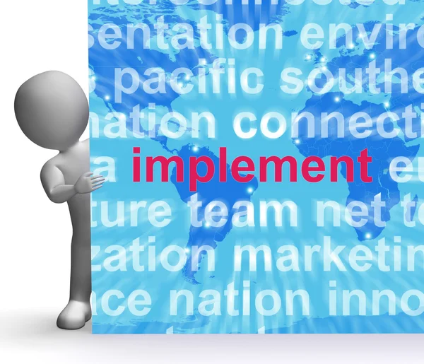 Implement Word Cloud Sign Shows Implementing Or Executing A Plan — Stock Photo, Image