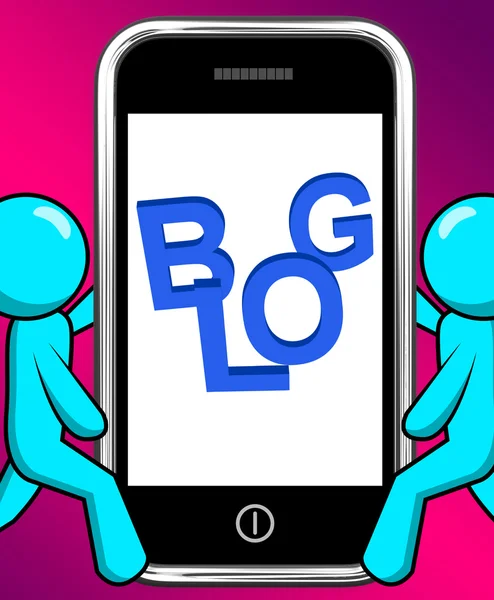 Blog op telefoon weergegeven bloggen of weblog websites — Stockfoto