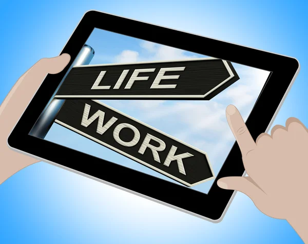 Life Work Tablet Means Balance Of Career Health And Relationship — Stock Photo, Image