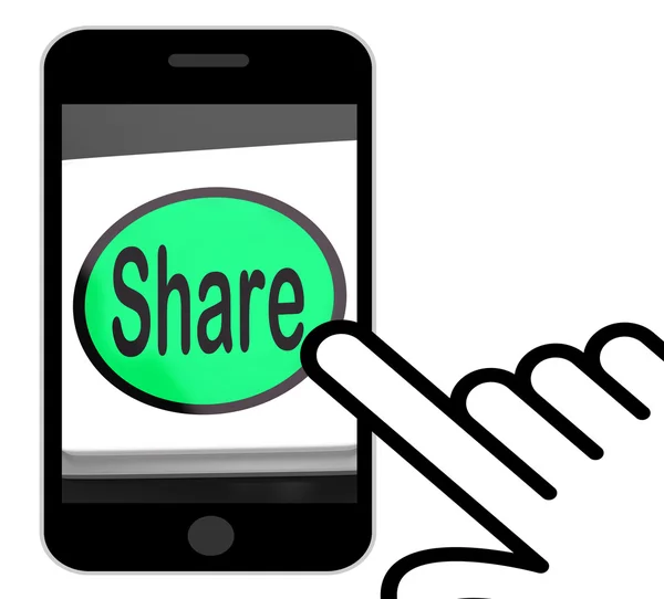 Share Button Displays Sharing Webpage Or Picture Online — Stock Photo, Image