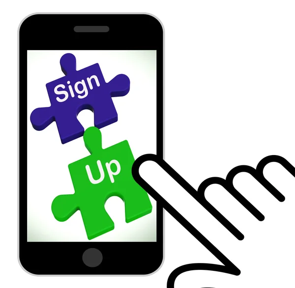 Sign Up Puzzle Displays Joining Or Membership — Stock Photo, Image