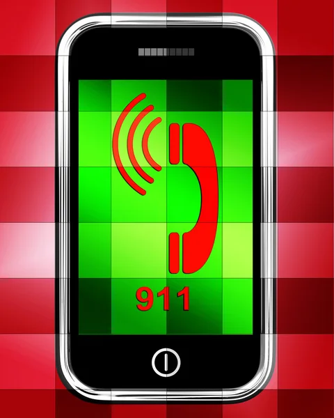 Neun Eins auf dem Telefondisplay rufen Notfall-Hilfe-Rettung 911 — Stockfoto