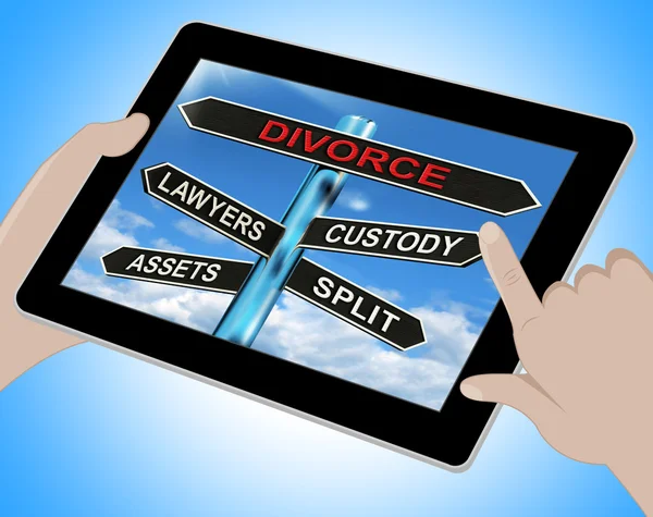 Divorcio Tablet significa custodia dividir activos y abogados — Foto de Stock