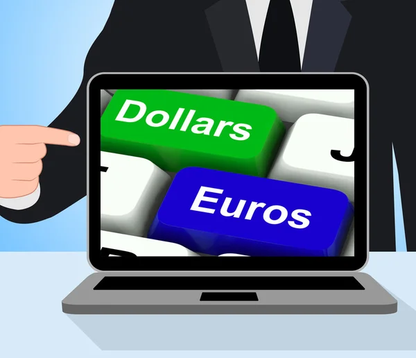 Dollar en euro toetsen wordt weergegeven vreemde valutauitwisseling online — Stockfoto