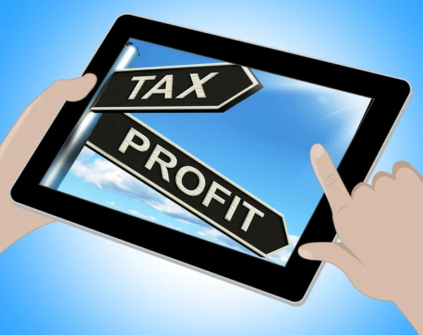 Tax Profit Tablet Means Taxation Of Earnings — Stock Photo, Image