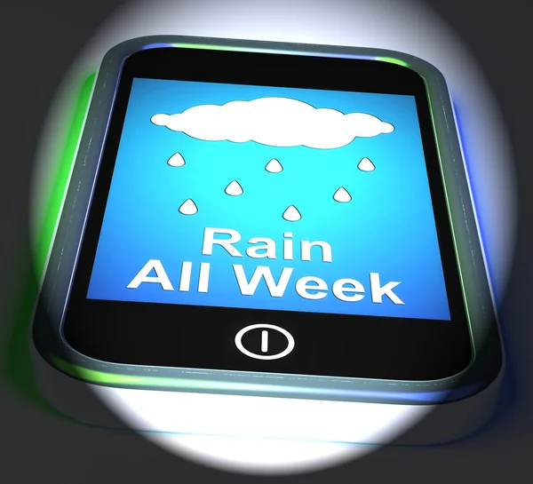 Rain All Week On Phone Displays Wet  Miserable Weather — Stock Photo, Image