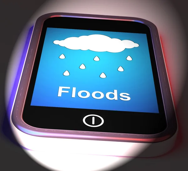 Floods On Phone Displays Rain Causing Floods And Flooding — Stock Photo, Image