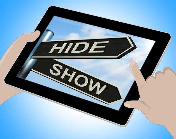 Hide Show Tablet Means Obscured And Visible — Stock Photo, Image