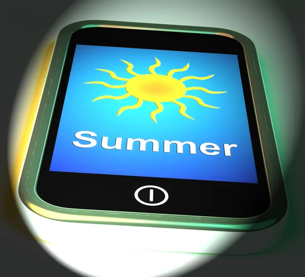 Summer On Phone Displays Summertime Season — Stock Photo, Image