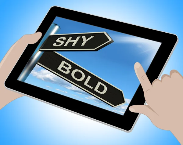 Shy Bold Tablet Means Introvert Or Extrovert — Stock Photo, Image