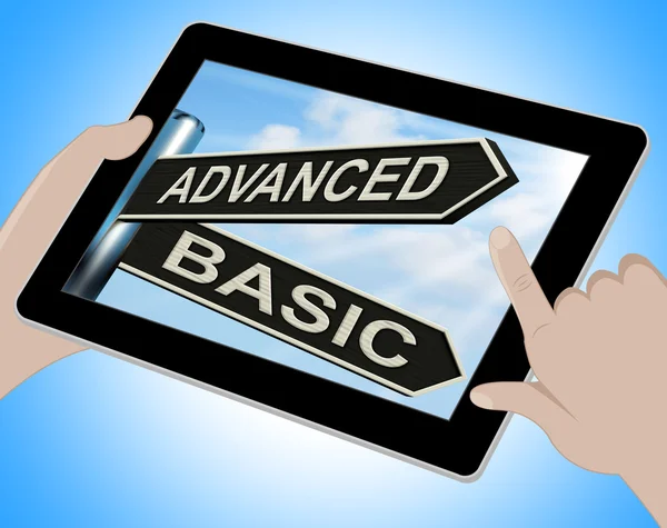 Advanced Basic Tablet Shows Product Versions And Prices — Stock Photo, Image