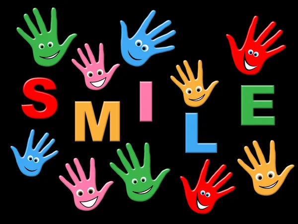 Handabdrücke Lächeln stellt gemaltes Kind und Kindheit dar — Stockfoto