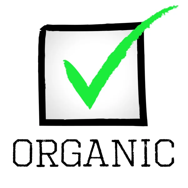 Teek organische vertegenwoordigt mark vinkje en gecontroleerd — Stockfoto