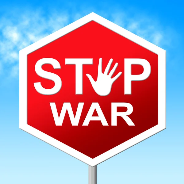 War Stop Shows Warning Sign And Battles — Stock Photo, Image