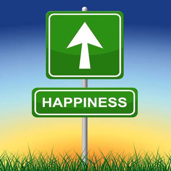 Happiness Sign Shows Joy Placard And Arrow — Stock Photo, Image