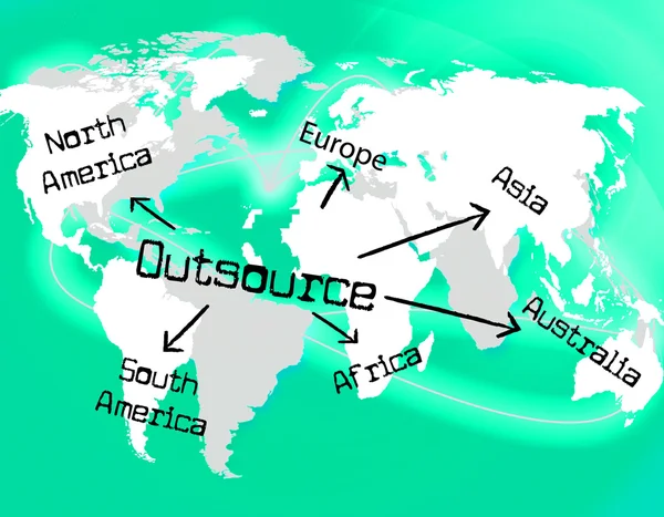 Outsourca hela världen visar oberoende entreprenör och entreprenad — Stockfoto