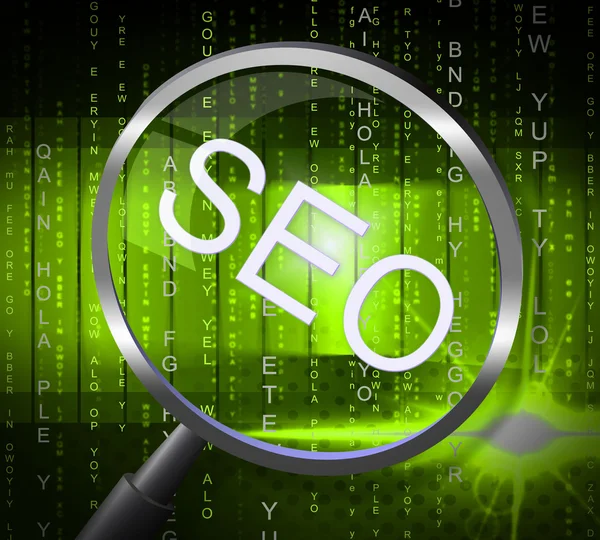 Seo Magnifier Shows Searches Website And Optimize — Stock Photo, Image