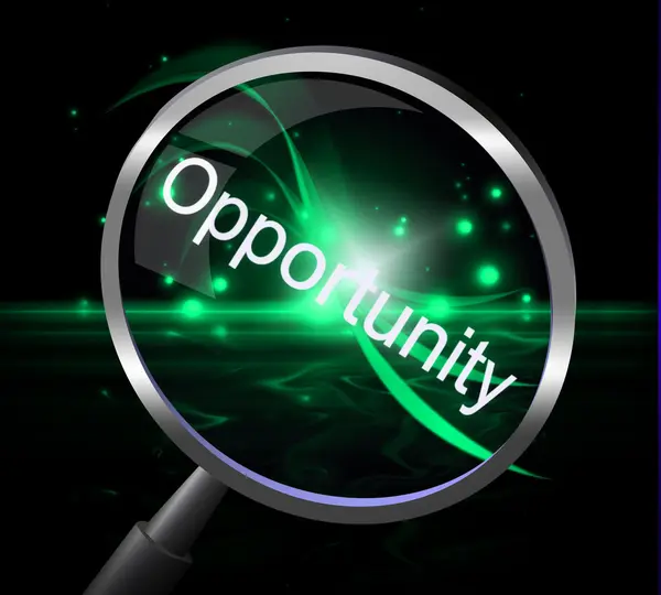 Opportunity Magnifier Shows Opportunities Magnify And Possibility — Stock Photo, Image