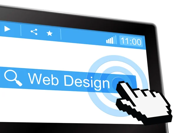 Diseño Web Representa Búsqueda de Sitios Web y Red — Foto de Stock
