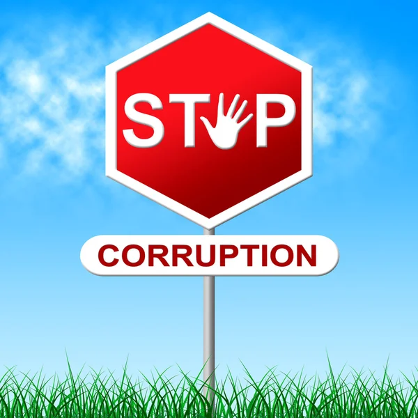 Stop corruzione Indica segno di avvertimento e corruzione — Foto Stock