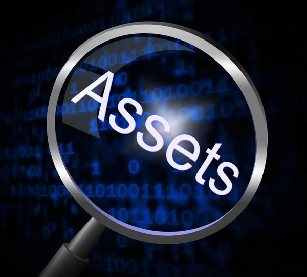 La lupa de activos indica la búsqueda y búsqueda de objetos valiosos — Foto de Stock