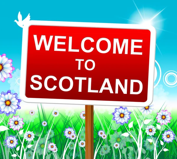 Bienvenido a Escocia representa invitación al aire libre y hola — Foto de Stock