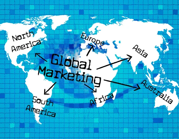 Globales Marketing steht für Erdförderung und Globus — Stockfoto