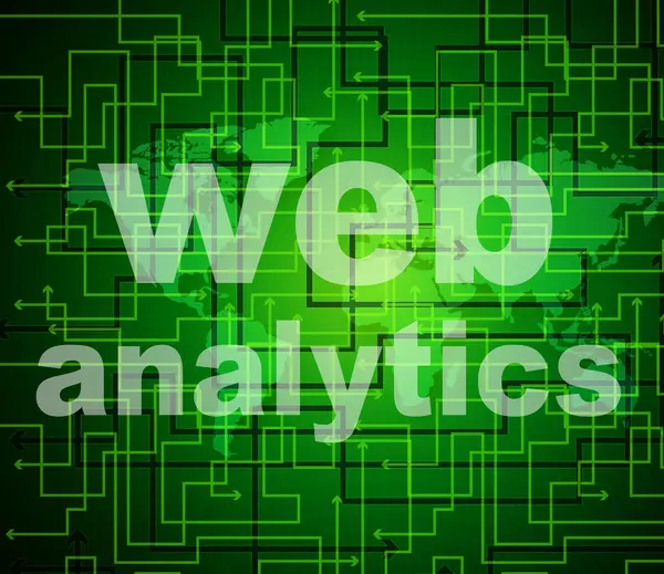 Web Analytics indique l'optimisation de l'information et la recherche — Photo