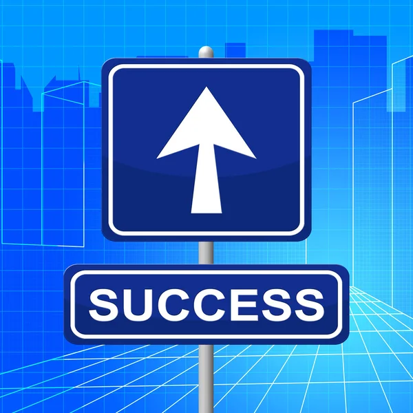 Znak sukcesu wskazuje triumfalny sukces i wygrać — Zdjęcie stockowe