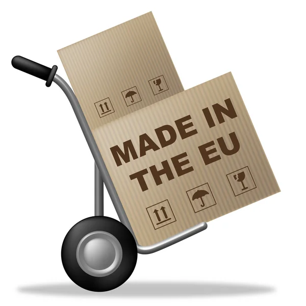 Made In Eu Means Shipping Box and Cardboard — стоковое фото