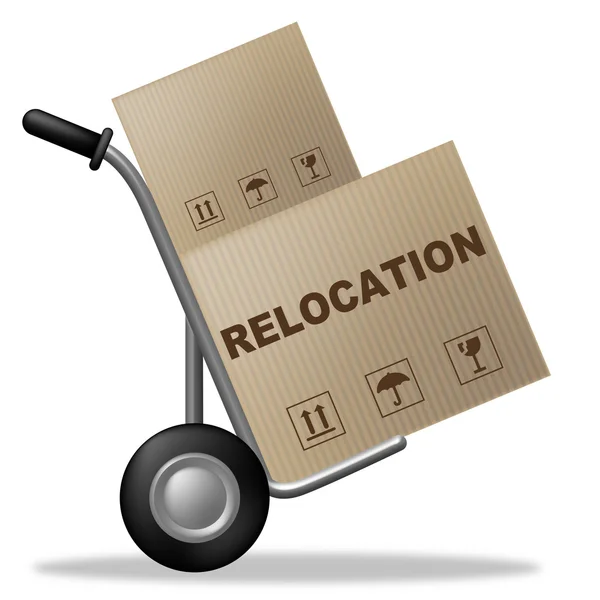 Relocation Package Means Change Of Residence And Carton — Stock Photo, Image