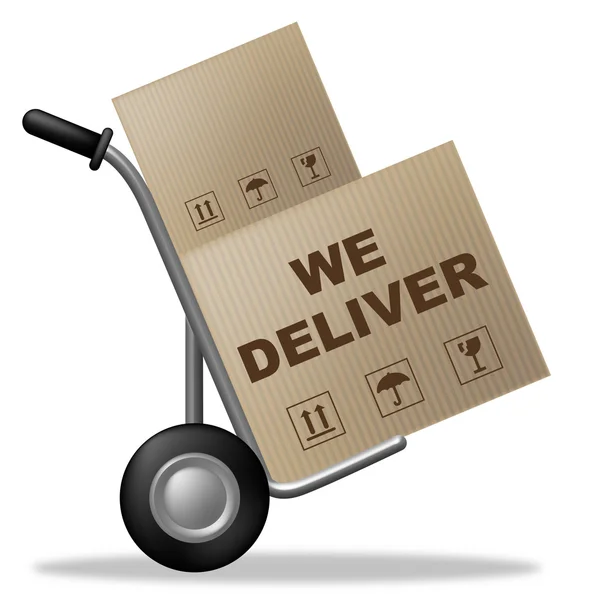 We Deliver Indicates Shipping Box And Cardboard — Stock Photo, Image