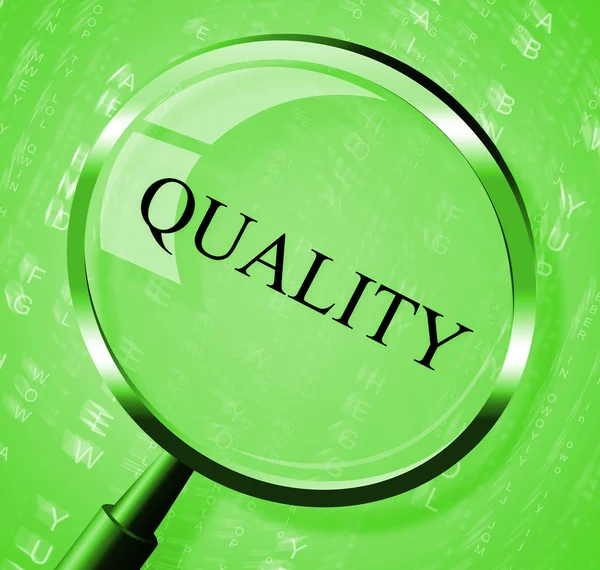 La loupe de qualité signifie la recherche satisfaite et l'agrandissement — Photo