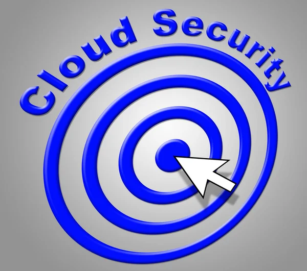 Seguridad en la nube muestra tecnología de la información y computadora —  Fotos de Stock