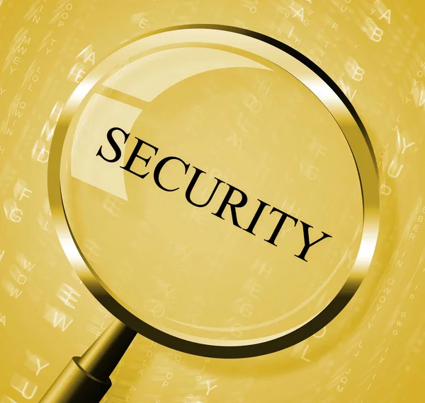 Security Magnifier Indicates Magnifying Secured And Searches — Stock Photo, Image