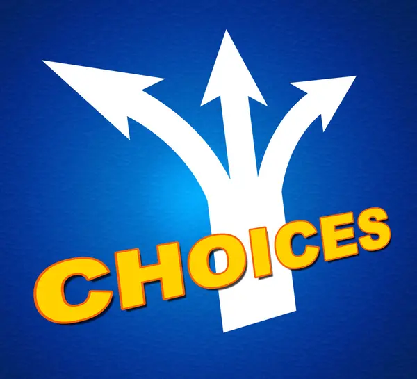 Keuzes pijlen toont het kiezen van alternatieve en aanwijsapparaat — Stockfoto