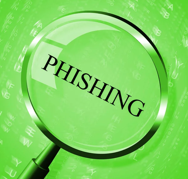 Phishing Magnifier Shows Crime Unauthorized And Magnification — Stock Photo, Image