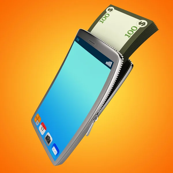 Dollars Phone Shows World Wide Web And Bank — Stock Photo, Image