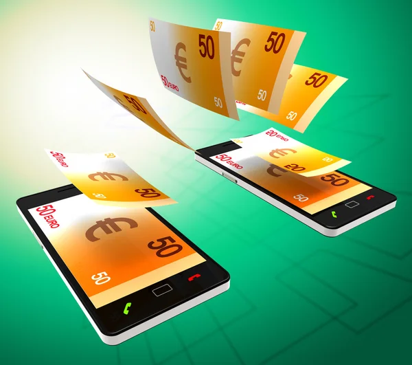 Euro overdracht vertegenwoordigt Cellphone Money And Banking — Stockfoto