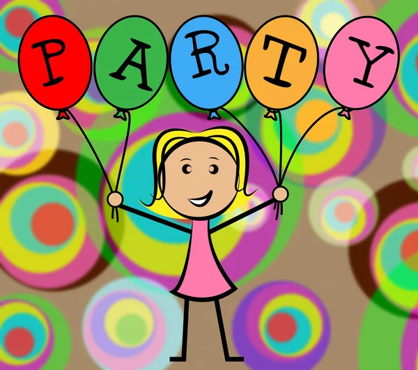Party Balloons Represents Young Woman And Kids — Stock Photo, Image