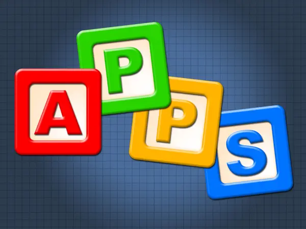 App Blocchi per bambini Mostra software applicativo e computer — Foto Stock