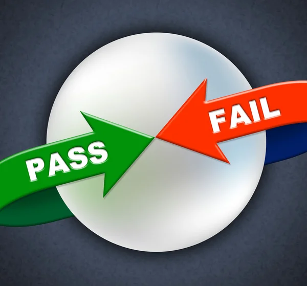 Pass Fail Pfeile zeigt ratifiziertes Scheitern und bestanden — Stockfoto