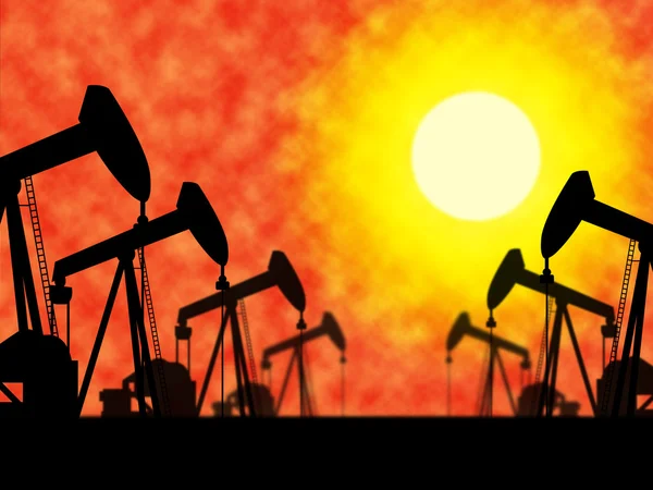 Oil Wells Means Industrial Nonrenewable And Extract — Stock Photo, Image