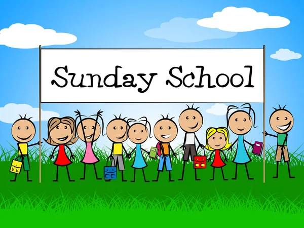 Sunday School Banner Indicates Youths Child And Faith — Stock Photo, Image