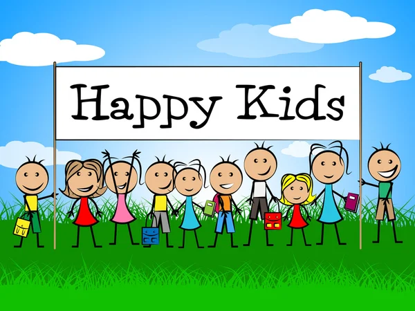 Happy Kids Banner Represents Jubilant Happiness And Child — Stock Photo, Image